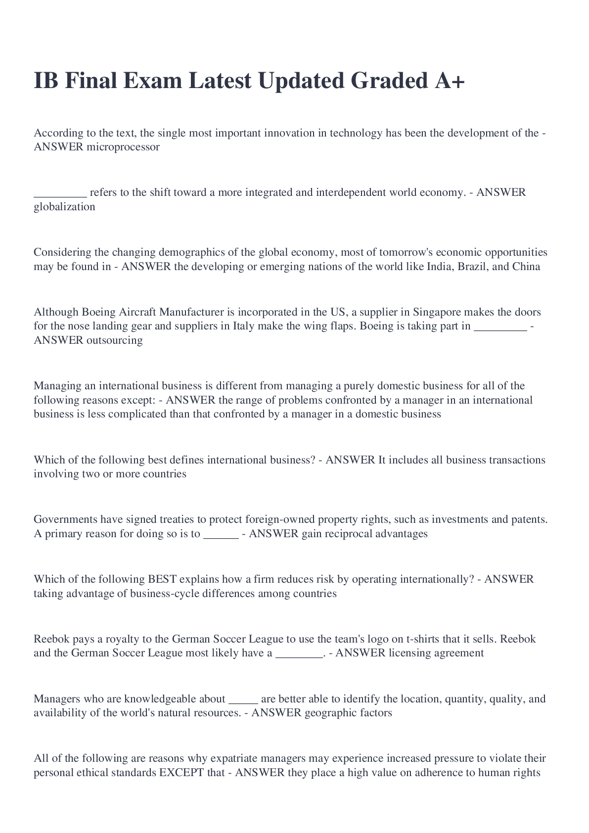 Preview image for IB Final Exam Latest Updated Graded A+